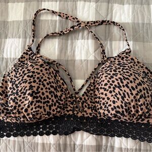 Leopard Print Bikini Top with Black Lace